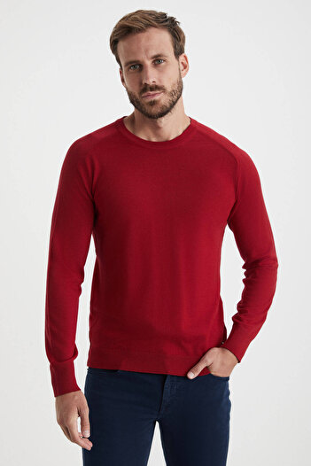 Hemington Slim Fit Crew Neck Red Merino Wool Knitwear