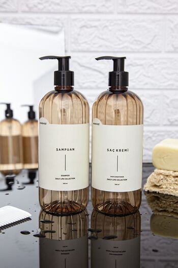 homence Σετ 2 Σαμπουάν Conditioner με Ετικέτα Πλαστικό Μπουκάλι Σετ Ανοιχτό Καφέ Δοχείο σαπουνιού 500 ml