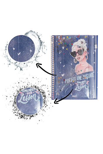 VUKİ Girl Power Silvery and Watery Cover A5 Notebook with Pencil Case