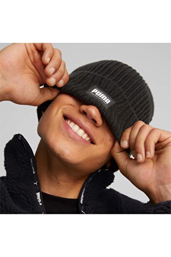 Puma Bean Ribbed Classic Cuff Beanie, Black, Unisex