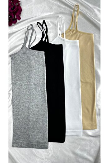 Lunamiratto Set of 4 Women's Stringed Undershirt - Cotton, Lycra, Black and White Skin Gray, Economical