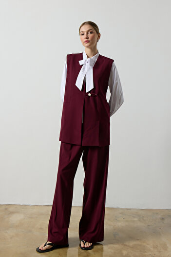 Birgül Bektaş Burgundy Wide Leg Pants