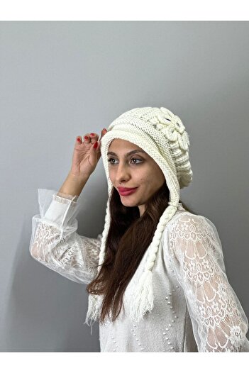 Gönülden Tasarım Stone Embroidered Flowered Knitted Hair Women's Beret