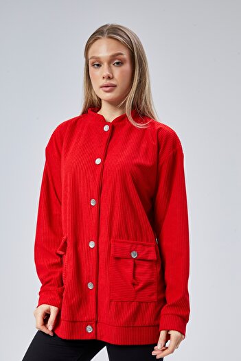 BW BEST WOMAN Velvet Fabric Double Pocket Buttoned Sports Jacket-Ftl01