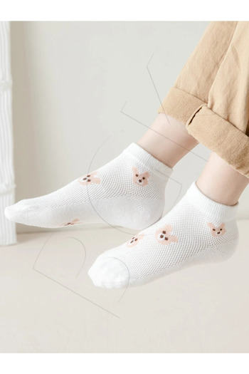 KRAVEN 5 Pairs Children's Teddy Bear Patterned Short Booties Socks (46)