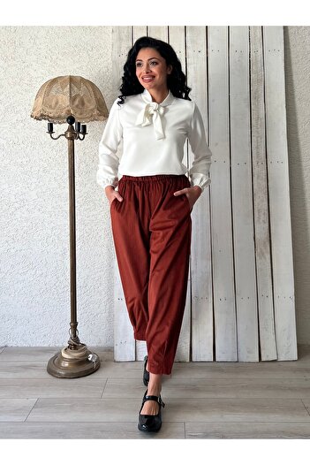 KÜÇÜĞÜM BUTİK Brick Color Velvet Trousers