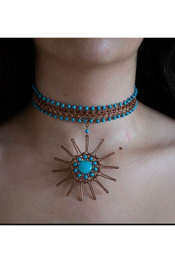 MODA Handmade Crimping Turquoise Copper Wire Winding Chocker Necklace