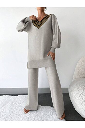 miratriko V-Neck Knitwear Women's Double Set