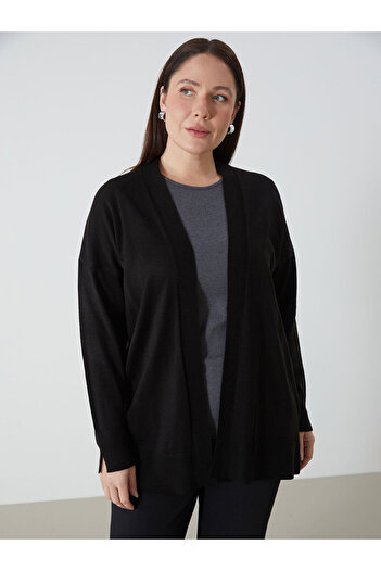 LC Waikiki Black Shawl Collar Plain Long Sleeve Women's Knitwear Cardigan