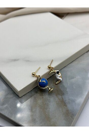 Lumiera Astronaut Design Dangle Steel Earrings on Earth Globe and Moon
