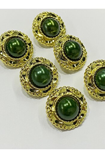 karantuhafiye Σετ κουμπιών Vintage Series Pearl / 2,5 cm Σετ των 6 (χρυσό - πράσινο)