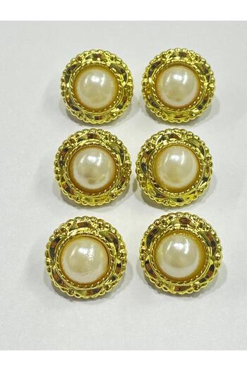 karantuhafiye Σετ κουμπιών Vintage Series Pearl / 2,5 εκ. Σετ των 6 (ΧΡΥΣΟ - ΚΡΕΜ)
