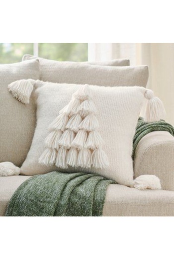 Kubrahobi New Year's Bohemian Cotton Ecru Padded Throw Pillow Cover - 40X40