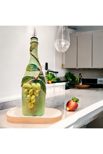 Mes Reves Handmade Embossed Clay Applied Grape Pattern Glass Bottle Vinegar-Oil Pot, Kitchen Decor