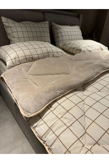 Shopyteks Double Cream Square Welsoft Sleeping Set Double Sided 195X215