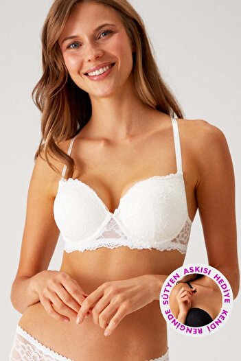 Pierre Cardin Γυναικείο Ecru 6208 Extra Push Up Σουτιέν με δαντέλα