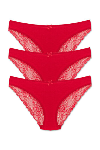 HNX Red Back Half Lace Women's Panties 3-Piece