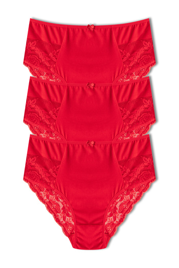 HNX Red High Waist Large Size Women's Panties 3-Piece