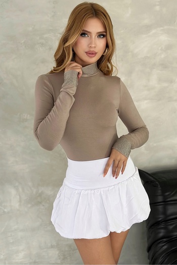 RICH GLAM Μακρυμάνικη κρυστάλλινη πέτρα New Season Throated Lycra Plus Size Κομψή άνετη γυναικεία μπλούζα