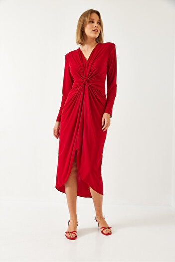 Bianco Lucci Women's V-Neck Gathered Front Candy Fabric Dress 4411 60261154