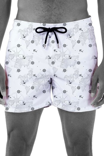 Remsa Mayo White Men's Shorts - Pool and Sea Pattern, 023 Model