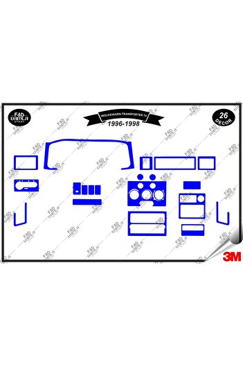 FD Damla Etiket Pentru Volkswagen Transporter T4 1996-1998 Decorație albastră pentru consola torpedo - Set de 26 bucăți din furnir de mahon