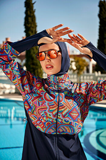 Remsa Mayo R106 Model Full Covered and Front Covered Hijab Swimsuit - Tuna
