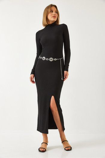 Bianco Lucci Women's Half Turtleneck Ottoman Fabric Long Dress 420 60261158
