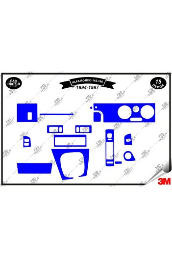 FD Damla Etiket Alfa Romeo 145 146 (1994-1997) - Set de 31 de piese de ornamente pentru consola torpedo albastră din mahon