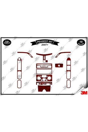 FD Damla Etiket Peugeot 207 (2007) - Set de 18 piese pentru decorul consolei torpedo, piept din furnir de mahon