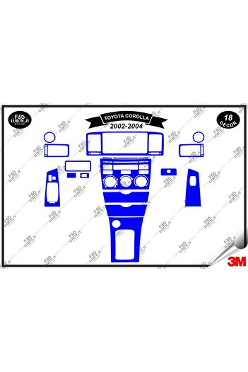 FD Damla Etiket Toyota Corolla 2002-2004 Set de finisare din mahon pentru consola torpedo albastră - 18 buc.