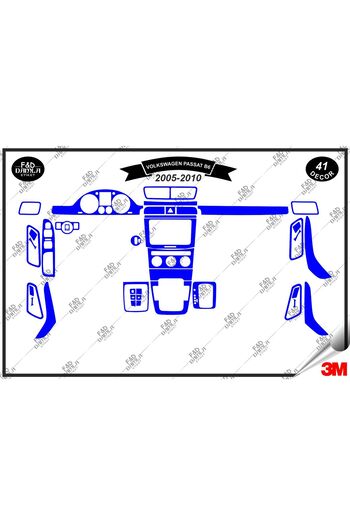 FD Damla Etiket Pentru Volkswagen Passat B6 2005-2010 Decorație albastră pentru consola de torpedo - Set de 41 de piese din furnir de mahon