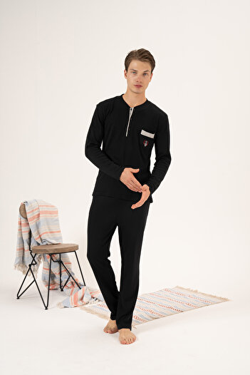 REMSA Men's Black Interlock Pajama Set - 23403