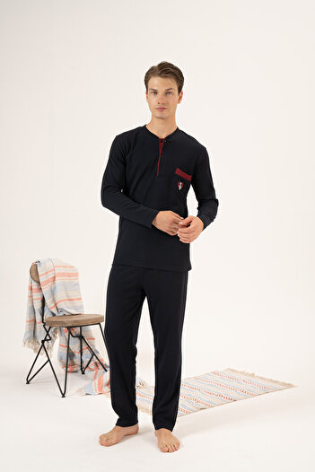 REMSA Navy Blue Men's Interlock Pajama Set - 23403