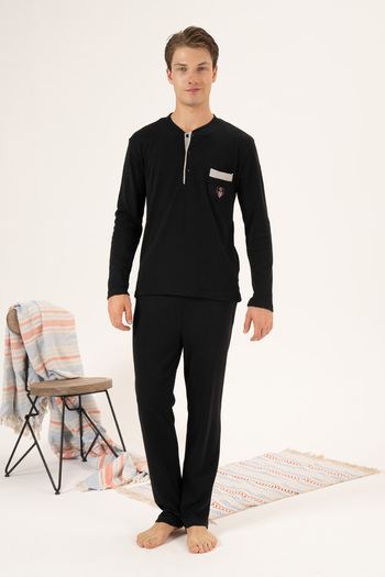 REMSA Men's Black Interlock Pajama Set - 23403