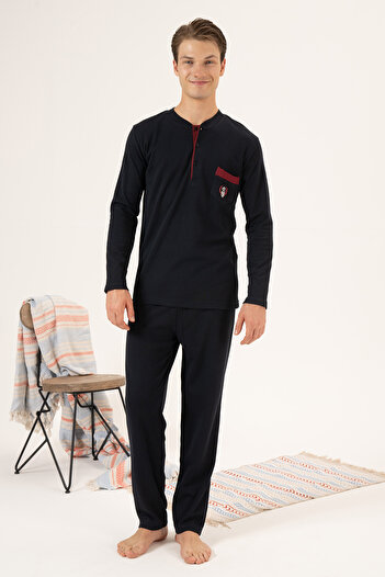 REMSA Navy Blue Men's Interlock Pajama Set - 23403