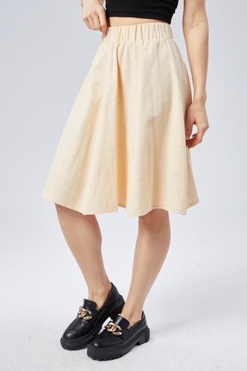 MAKSEN TEKSTİL Flammed Linen Midi Size Closh Skirt