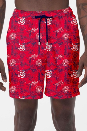 Remsa Mayo 024 Model Red Men's Sea and Pool Patterned Shorts