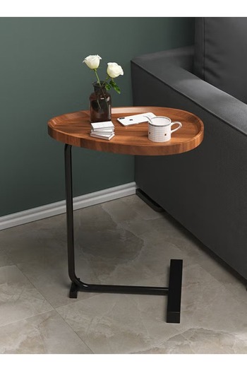 Taimi C-Shaped Nordic Coffee Table, 45x30x60cm, Black/Brown Metal, Sofa Side/End Table