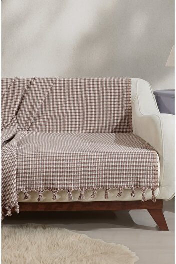 Lux Touch Luna Milk Coffee & Beige καρό κάλυμμα καναπέ 180 X 200 cm Κάλυμμα καναπέ-κρεβάτι Βαμβακερό