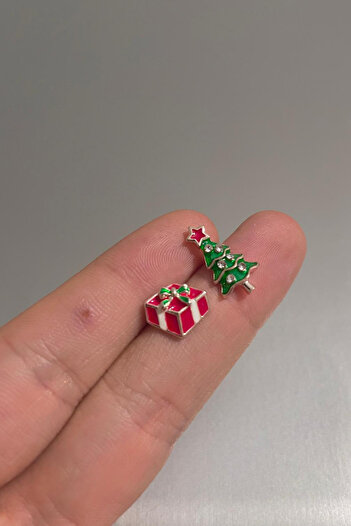 Jaida Moda Women's Pine Tree and Gift Package Figure Christmas Earrings