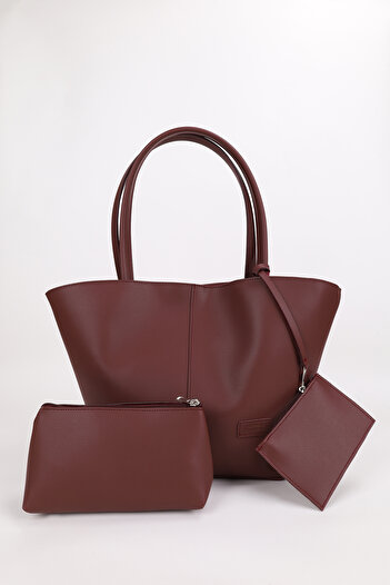 NOTHING Large Size Women's Bag with Burgundy Makeup Bag and Lining - Rosa