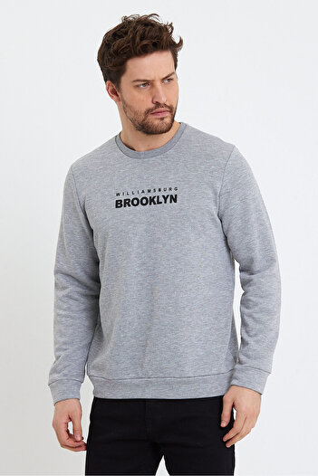 Superlife Süperlife Erkek Bisiklet Yaka Regular Fit Brooklyn Baskılı İnce Sweatshirt SPR23SW330