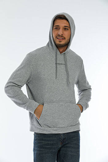 Superlife Süperlife Erkek Kapşonlu Regular Fit Brooklyn Baskılı İnce Sweatshirt SPR22SW161