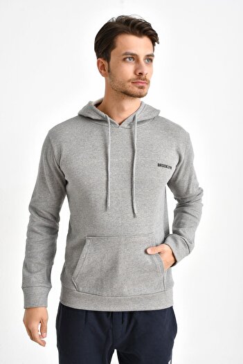 Superlife Süperlife Kapşonlu Uzun Kollu Baskılı Dar Kalıp İnce Erkek Sweatshirt SPR 2019K61