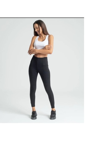 TİSTA Women's Black High Waist Stripe Recovery Steel Knitted Leggings