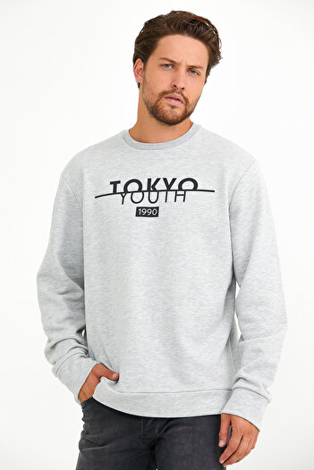 Superlife Süperlife Erkek Bisiklet Yaka Regular Fit Tokyo Basklı İnce Sweatshirt spr22sw134