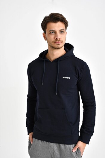 Superlife Süperlife Kapşonlu Uzun Kollu Baskılı Dar Kalıp İnce Erkek Sweatshirt SPR 2019K61