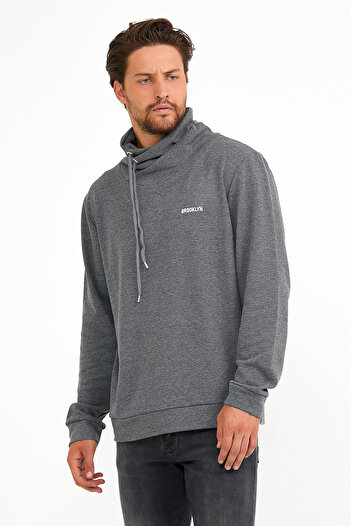 Superlife Süperlife Erkek Şal Yaka Regular Fit Brooklyn Baskılı İnce Sweatshirt SPR22SW143