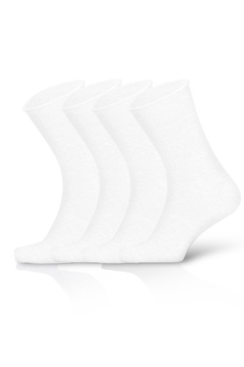 KaeLaurean Women's 4-Piece Cotton Elasticless White Seamless Stretchy Non-Marking Long Non-Tightening Socks